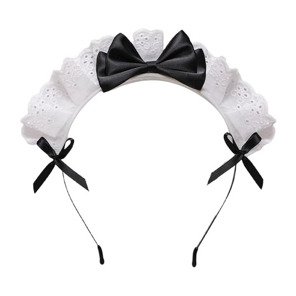 Jinshining Black Women Girls Lolita Headband Lace Bow Hair Band Maid Anime Cosplay Headwear Ribbon Bowknot Cute Hair Band Party Hair Accessories Women's Fashion Headbands Maid's Headband