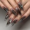 ANDGING Black Press on Nails Almond Short Medium Ombre Fake Nails with Glue Acrylic Glue on Nails with Rhinestone Butterfly Charm Design Gel Manicure False Nails for Wedding Birthday Stick on Nails