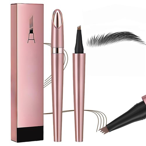 Eyebrow Tattoo Pencil, 2024 New Magic Eyebrow Pencil,4 Fork Tip 3D Microblading Waterproof Eyebrow Pencil, Natural Makeup Fine Stroke Magic Eyebrow Pencil with 4 Micro-Fork Tip for women (black)