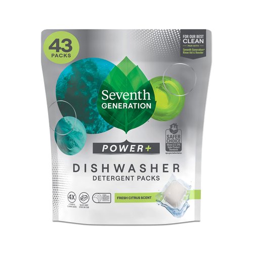 Seventh Generation Power Plus Dishwasher Detergent Packs Fresh Citrus scent for sparkling dishes Dishwasher tabs, 43 Count (1 pack)