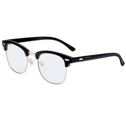 Kursan Blue Light Blocking Glasses for Women Men Semi-Rimless Frame Fake Nerd Eyeglasses (Bright Black Gold)