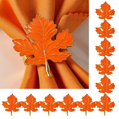 Maple Leaf Napkin Rings of 12, Fall Thanksgiving Napkin Rings Holders Buckle for Harvest Party Holiday Wedding Christmas Dining Table Decor