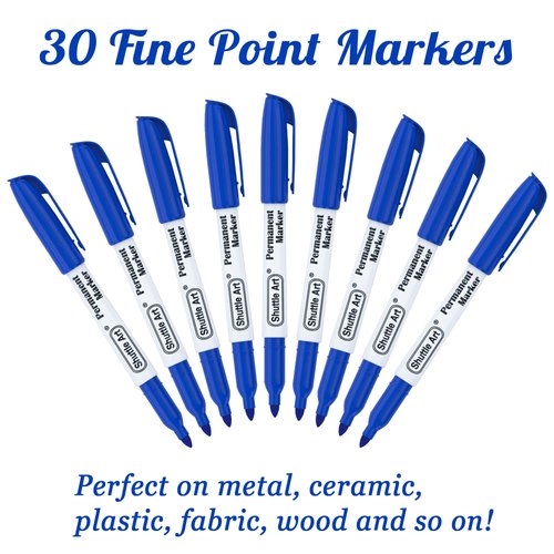 Shuttle Art Permanent Markers, 30 Pack Blue Permanent Marker set,Fine Point, Works on Plastic,Wood,Stone,Metal and Glass for Doodling, Marking…