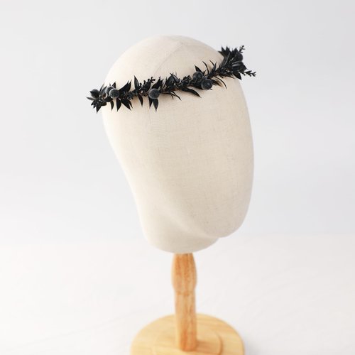 KorViSHOW Fairy Flower Crown Wedding Headband - Black Adjustable Floral Renaissance Wreath Accessories Elf Headpiece Boho Garland for Women Girls Renaissance Festival Photography Props