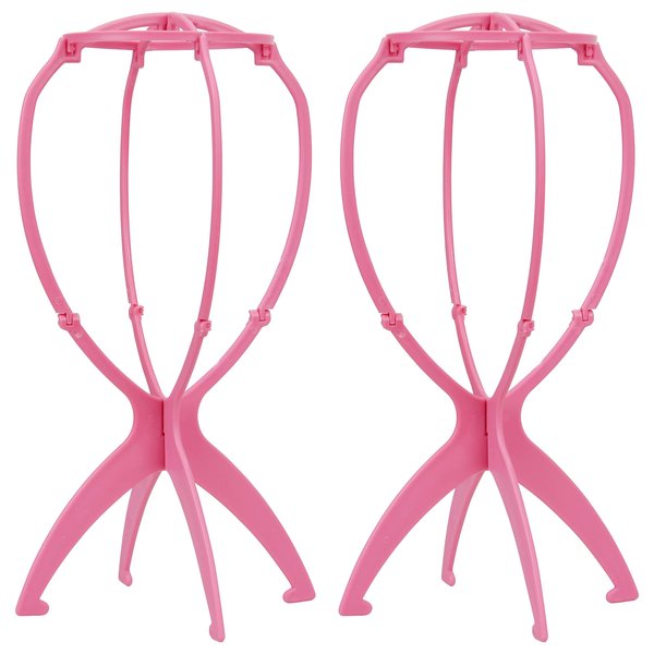 XCZYN Wig Stand Portable Collapsible Wig Head for Short Wigs Durable Plastic Wig Display Folding Wig Holder Wig Dryer Travel Short Hair Extensions Stands (2Pcs Pink)
