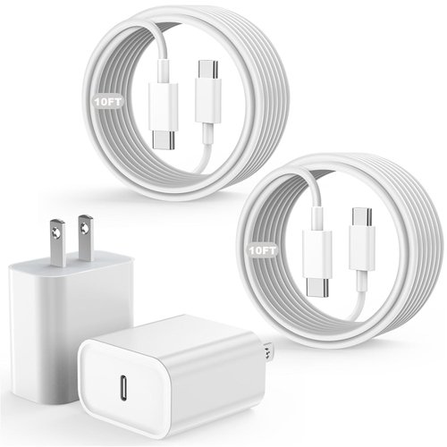 10FT iPhone 16 15 Charger Fast Charging, 2PACK 20W Apple iPhone 16 USB C Charger Block 10Foot Long USB C to USB C iPhone Charger Cable Fast Charging for iPhone 16/16 Pro/15 Pro/15 Pro Max/iPad Air/Pro