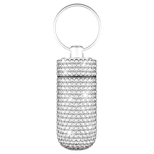 Yuchew Bling Pill Case Pill Container Rhinestone Pill Box Portable Waterproof Pocket Pill Holder Storage Bottle with Keychain for Travel, Outdoor, Camping (Silver)