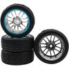 HIRCQOO 4Pcs 2.59in Rubber Tires & 12mm Hex Plastic Wheel Rims Set 14-Spoke w/Foam Compatible with Traxxas Kyosho HPI Tamiya Associated 1/10 RC On-Road Touring Car (Blue)