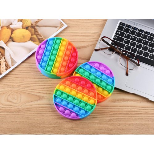 Mirenlife 4 Packs Sensory Fidget Bubble Toy, Silicone Pressure Relieving Toys, Rainbow Color Silicone Squeeze Toy, Round