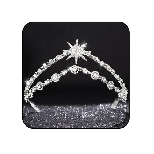Kesvb Star Headband Crown Crystal Tiara Crown Silver Wedding Princess Rhinestone Queen Crown Bride Hair Jewelry for Women Bridal