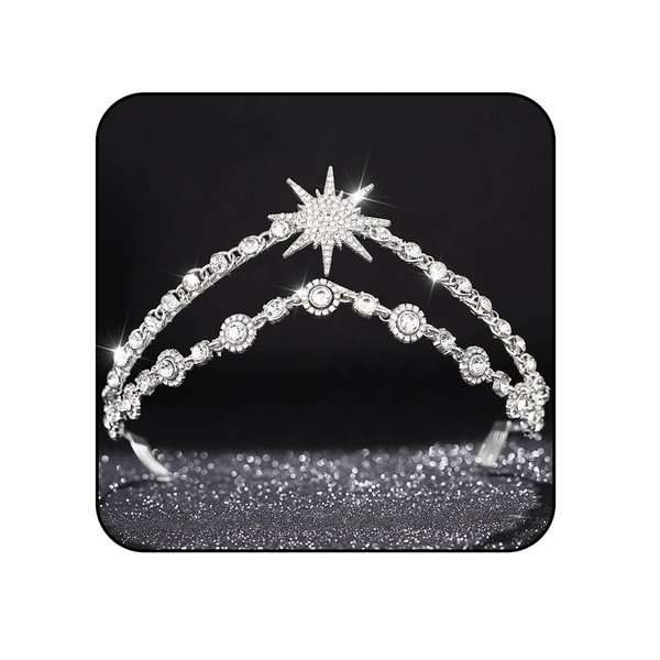 Kesvb Star Headband Crown Crystal Tiara Crown Silver Wedding Princess Rhinestone Queen Crown Bride Hair Jewelry for Women Bridal