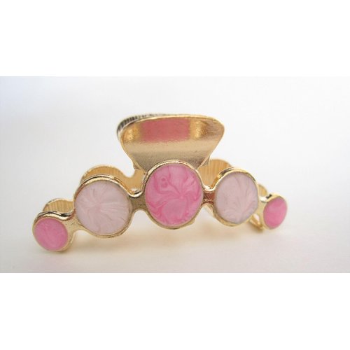 Generic Small gold metal and pink marble hair claw clip