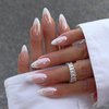 YOSOMMK French Tip Chrome Press on Nails Almond Medium Fake Nails with Mirror Designs Glossy Glue on Acrylic Nails Nude Full Cover False Nails for Women