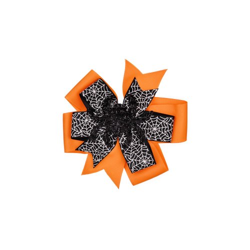 Lux Accessories Halloween Holiday Orange Black Ribbon Bows Spider Web Big Spider Hair Clip