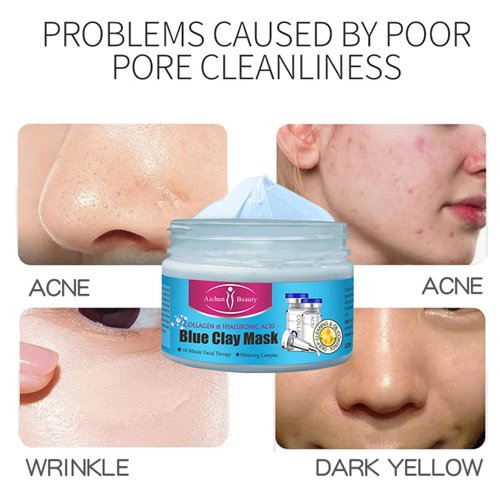 AICHUN BEAUTY Clay Face Mask Deep Cleansing Exfoliation Soothing Repair Remove Blackheads Facial Moisturizing Anti-Acne (COLLAGEN & HYALURONIC ACID (BLUE))