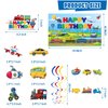 KimaruLZ Transportation Birthday Party Supplies, 185 Pcs Transportation Train Car Themed Party Decorations for Boys Girls - Backdrop, Toppers, Balloons, Cupcakes Wrappers, Hanging Swirls, Stickers