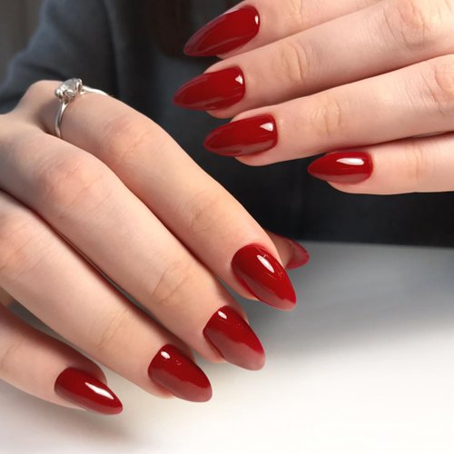 Kikmoya Red Almond Press on Nails Short Reusable False Nails Full Cover Fake Nails Kit Stick on N...
