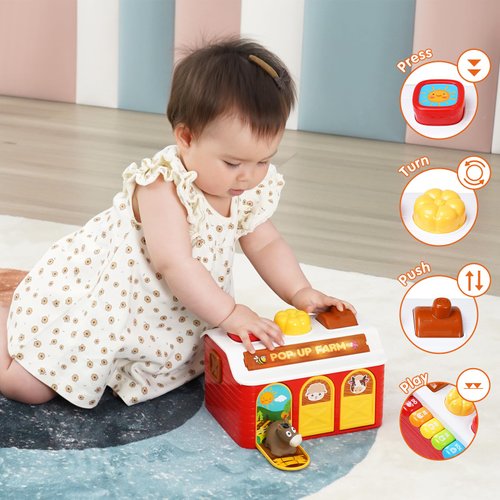 Interactive Pop up Toy with Music & Light, Montessori Cause and Effect Toys for 1 Year Old Boy Girl Toddler, Infant Early Learning Toys with Piano, Gifts for Boys Girls Baby Toy 6-9-12-18 Months