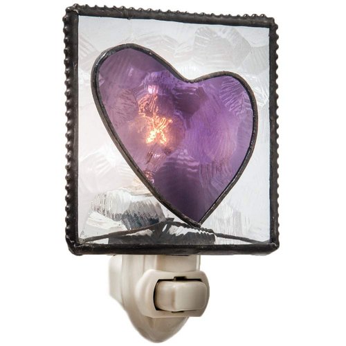 J Devlin Glass Art Vintage Heart Purple Stained Glass Night Light, Plug in nightlight for Baby Girl's Bedroom/Bathroom/Stairway/Hallway Home Decor NTL 128