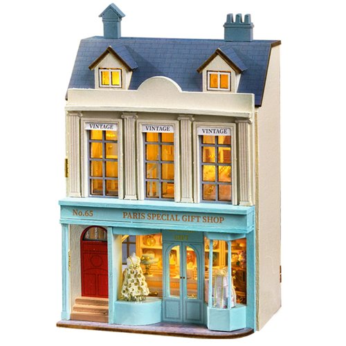 Roroom DIY Miniature and Furniture Dollhouse Kit,Mini 3D Wooden Doll House Craft Model with LED,Creative Room Idea for Valentine's Day Birthday Gift Shop-D065