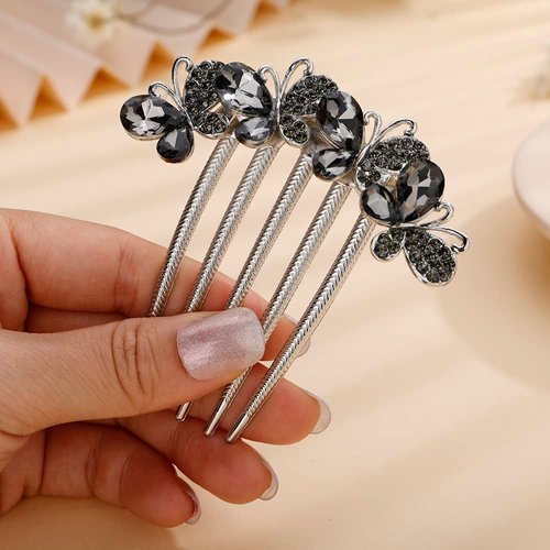 Jumwrit Wedding Crystal Hair Comb Long Rhinestone Butterfly Hair Side Comb Vintage Bride Bridesmaid Headpiece Bridal Hair Clip Comb Jewelry for Women Girls(Grey)