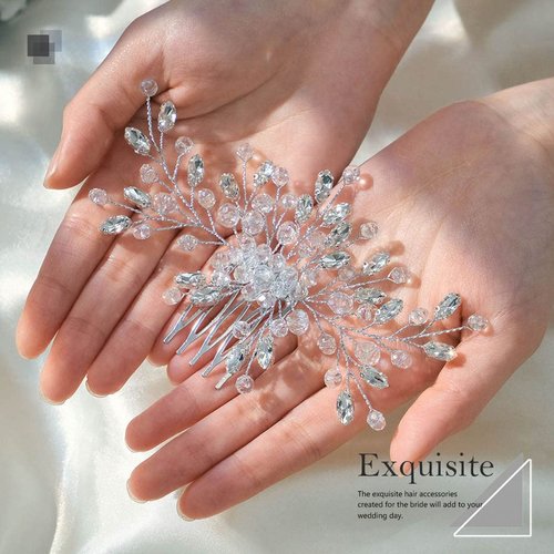 Easedaily Crystal Bride Wedding Hair Comb Silver Rhinestone Bridal Hair Pieces Hair Clip Hair Accessories for Women and Girls (A-silver)