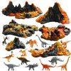 6 Pcs Mini Volcano Model with 12 Pcs Mini Dinosaur Figures Plastic Dinosaurs Figurines Artificial Volcano Set for Dinosaur Cake Topper Birthday Gifts Party Favor