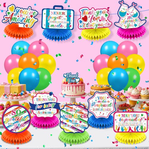 9Pcs We Appreciate You Decorations Colorful Thank You Table Honeycomb Centerpieces Appreciate Table Topper Decor for Teacher Doctor Nurse Employee Staff Graduation Appreciation Party Supplies