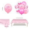 Pink Bow Birthday Party Decorations, Girls Birthday Decorations, Includes Tablecover, Glitter Bow Happy Birthday Banner Garland, Latex Balloon, Cake Topper&Cupcake Topper for Bridal Bow Party Supplies