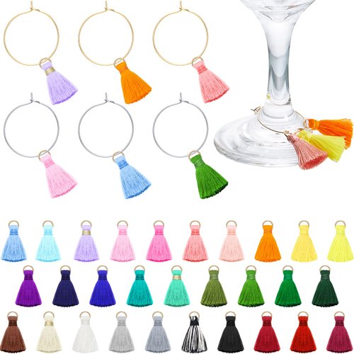 88 Pieces Wine Glass Charms Kit Including Colorful Tassel Drink Charm Markers Tags Gold Silver Wine Glass Rings with a Black Bag for Stem Glasses Holiday Birthday Wine Tasting Party Favors Decorations