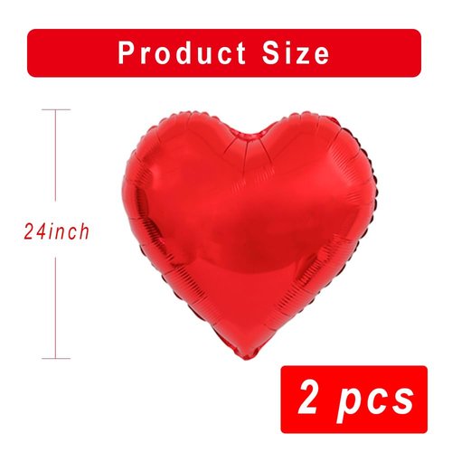 wrovitik 2 pcs Red Heart Foil Balloons,24 Inch Heart Shaped foil Balloons Love Balloons for Wedding Decoration Party Valentines'Day Birthday Balloons