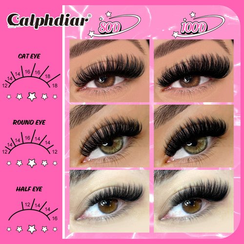 Calphdiar Lash Extension Kit 12-18MM Fluffy Eyelash Extension Kit Wispy Lash Clusters Kit DIY D Curl Cluster Eyelash Extensions 80D+100D Lashes Clusters with Lash Bond and Seal and Remover Lash Kit