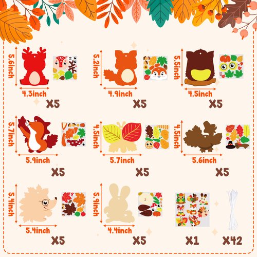 WATINC 123pcs Fall Craft Kits for Kids, Cute Animals Hanging Ornaments DIY Maple Leave Sticker Crafts with String, Fall Autumn Thanksgiving Home Classroom Game Activities Party Favors Tree Decoration