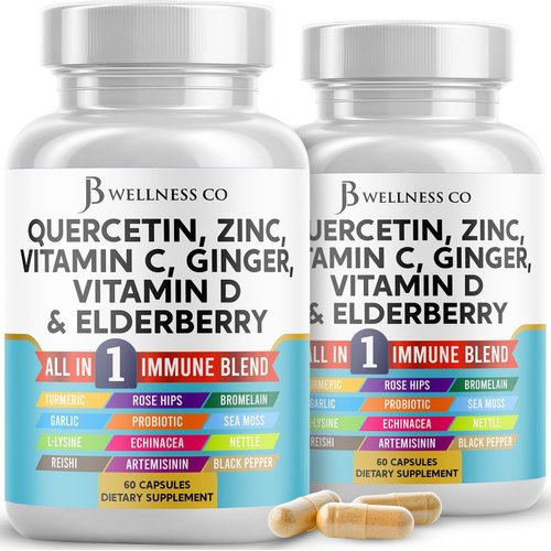 JB Wellness Co Quercetin Zinc Vitamin C Vitamin D Bromelain Elderberry - Nettle Supplement with Artemisinin, Sea Moss, Echinacea - 120 Count