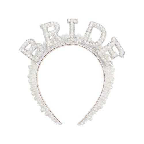BAHABY Bridal Headband Bachelorette Party Favors Bride Headband Bridal Headpiece White Pearl Headbands for Women Bridal Shower Decorations