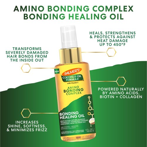Palmer's Amino Bonding Complex Hair Oil, Healing Treatment with Coconut Oil & Vitamin E, Heat Protectant, Anti Frizz, Adds Shine, Strengthens & Protects Hair Growth, All Hair Types, 3.4 fl. oz, White