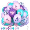 Mermaid Party Balloons, Mermaid Purple Pink Teal Balloon with conch shell starfish Print Balloons Mermaid Confetti Balloon for Under the Sea Theme Birthday Kids Girls Princess Party Supplies
