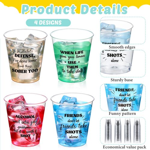 Amyhill 100 Pcs Clear Plastic Shot Glasses 2 oz Mini Disposable Cups Funny Shot Glasses for Adult Friends Party Birthday Party Drinking Serving Shot Glasses