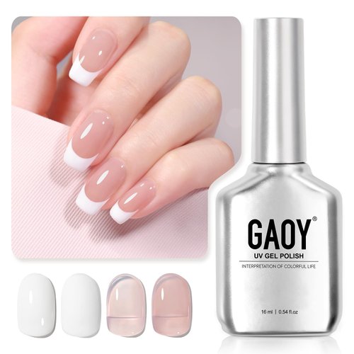 GAOY Jelly White Gel Nail Polish, French Manicure 16ml 2 Colors 1301 1002 Sheer Nude Soak Off UV Gel Polish Set for Nail Art DIY at Home, Nude Chic