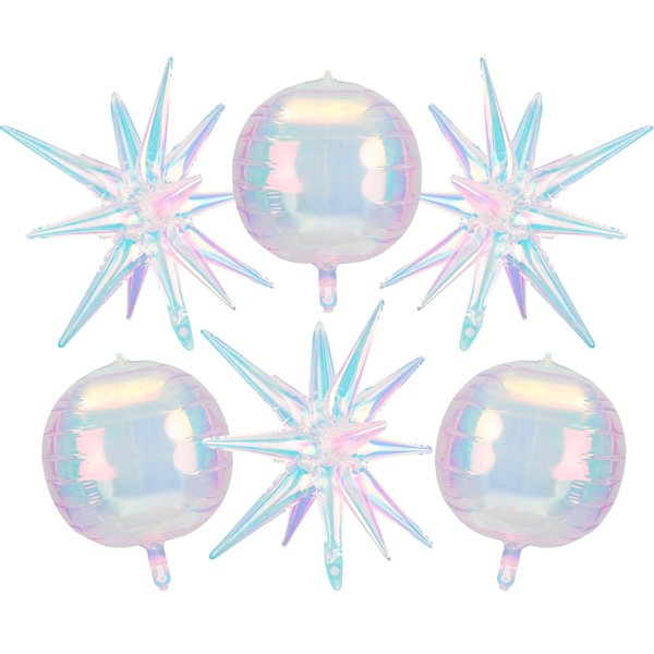 6Pcs 4D Iridescent Sphere Balloons 22 Inch Holographic Balloons for Birthday Party, Rainbow Mermaid Party Decoration Balloon, Summer Holiday Pink Party Balloons for Girls