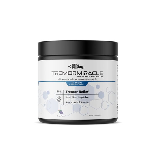 Real Science Nutrition Tremor Miracle - Essential Tremor Herbal Supplement Powder for Hands, Legs, Feet, Head Tremors (13.4 Oz, Grape Flavor)