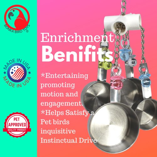 Clacker Bonka Bird Toys Colorful Durable Stainless Steel Pullable Parrot Macaw African Grey Cockatoo (Single Clacker, White)