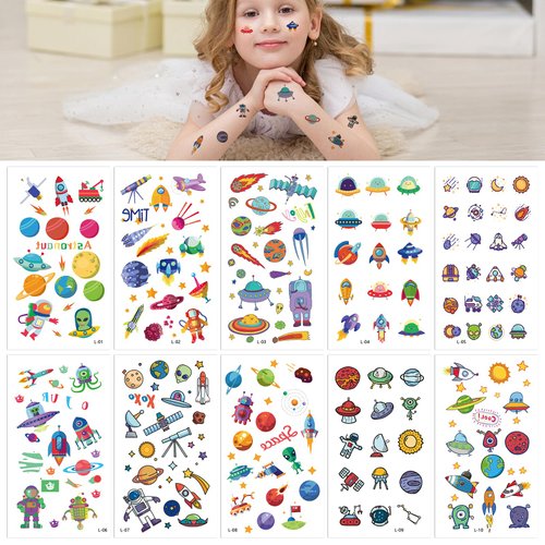 Rocket Ship Birthday Party Decorations 10 sheets Temporary Tattoos Stickers Individually Wrapped for Kids Space Party Favors Decorations