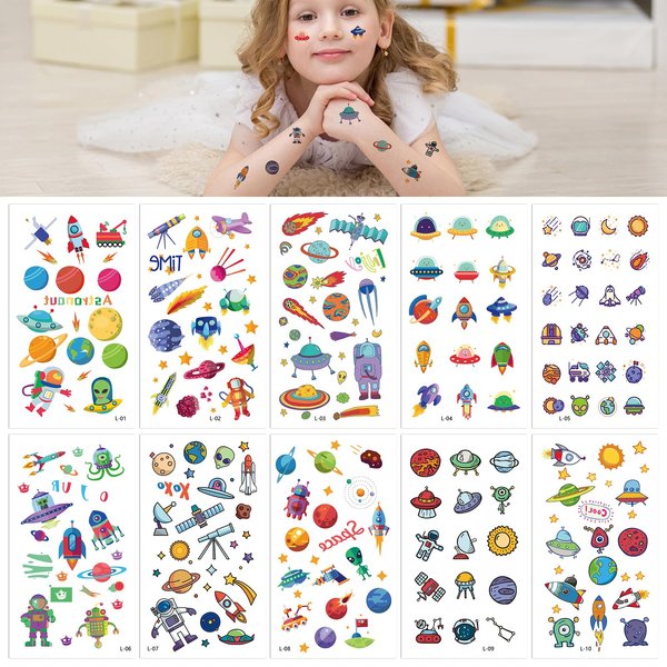 Rocket Ship Birthday Party Decorations 10 sheets Temporary Tattoos Stickers Individually Wrapped for Kids Space Party Favors Decorations