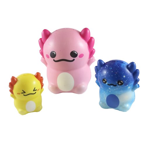 Axolotl Family - Set of 3 Different Sizes Slow Rise Squishy Toys - Memory Foam Party Favors, Fidgets, Prizes, OT (Random Color)