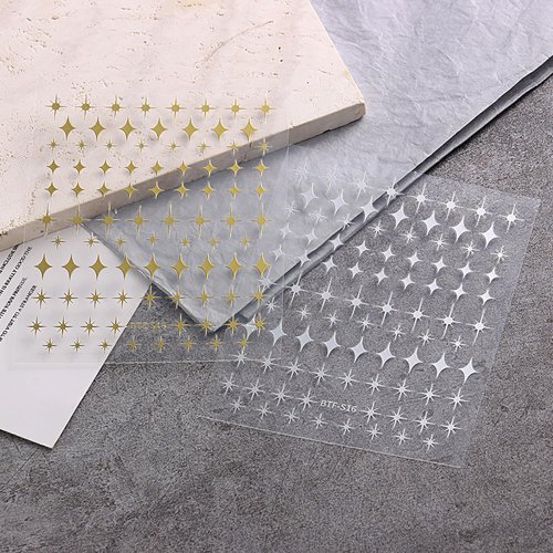8 Sheet Star Nail Art Stickers 3D Self-Adhesive Nail Decals Black White Gold Silver Color Star Designs Nail Art Supplies for Women Nail Art Decortion Accessories DIY