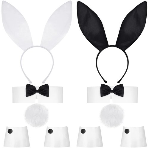 WILLBOND 10 Pcs Easter Bunny Costume Set Including Rabbit Ear Headband Collar Bow Tie Cuffs and Bunny Tail Accessory for Easter Cosplay Party