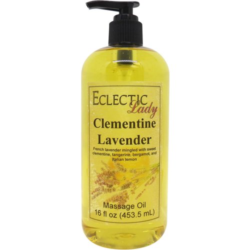 Clementine Lavender Massage Oil, 16 oz, With Sweet Almond Oil and Jojoba Oil, Preservative Free, Perfect for Aromatherapy and Relaxation