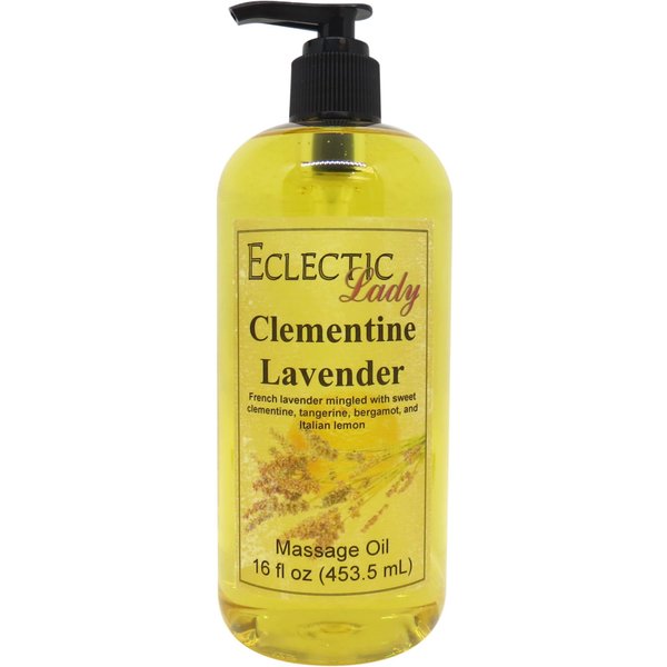 Clementine Lavender Massage Oil, 16 oz, With Sweet Almond Oil and Jojoba Oil, Preservative Free, Perfect for Aromatherapy and Relaxation