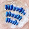 MISUD Medium Coffin Press on Nails, Blue Ombre Fake Nails, Glossy Glue on Nails, Sparkly Acrylic Nails, Bling Glitter Artificial Nails, Ballerina False Nails with Design 24 pcs